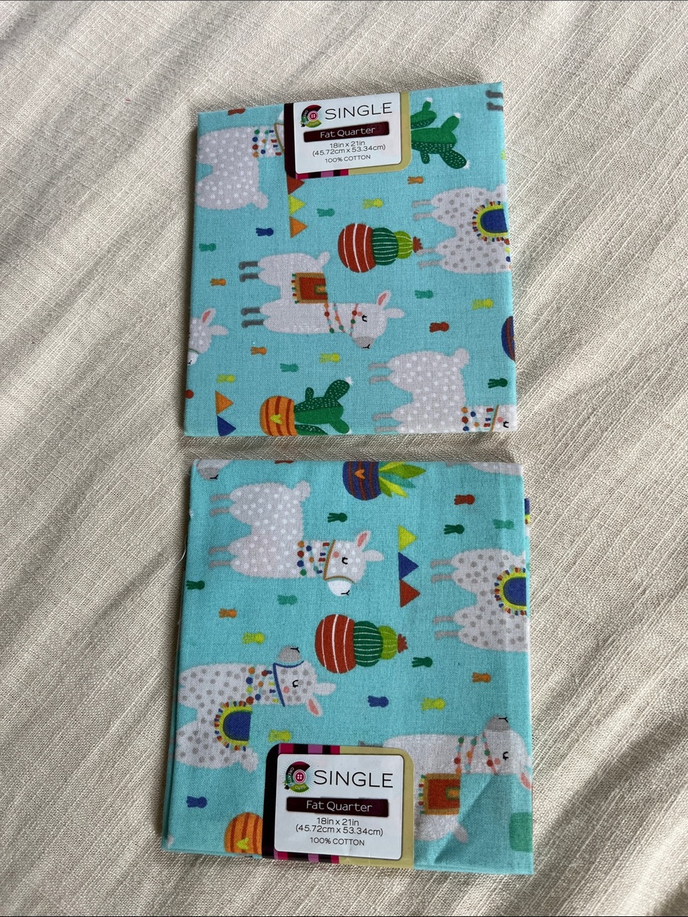 Two Fat Quarter Llama Cactus Print Material